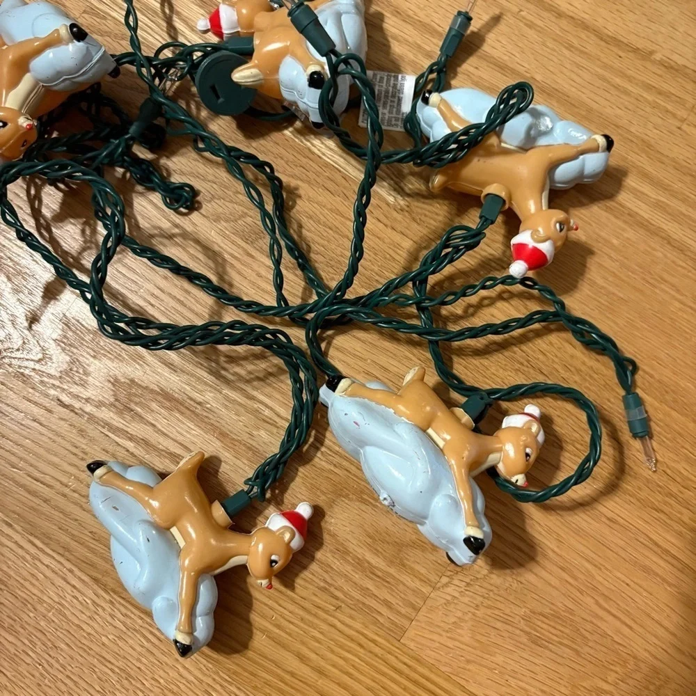 Vintage Rudolph Red Nosed Reindeer Blow Mold String Christmas Lights